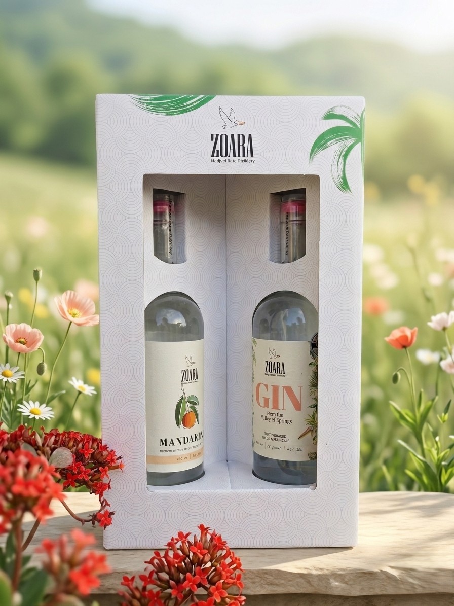 מארז זוגי של ג׳ין קראפט וליקר מנדרינה על בסיס תמר מג׳הול – שילוב ישראלי ייחודי